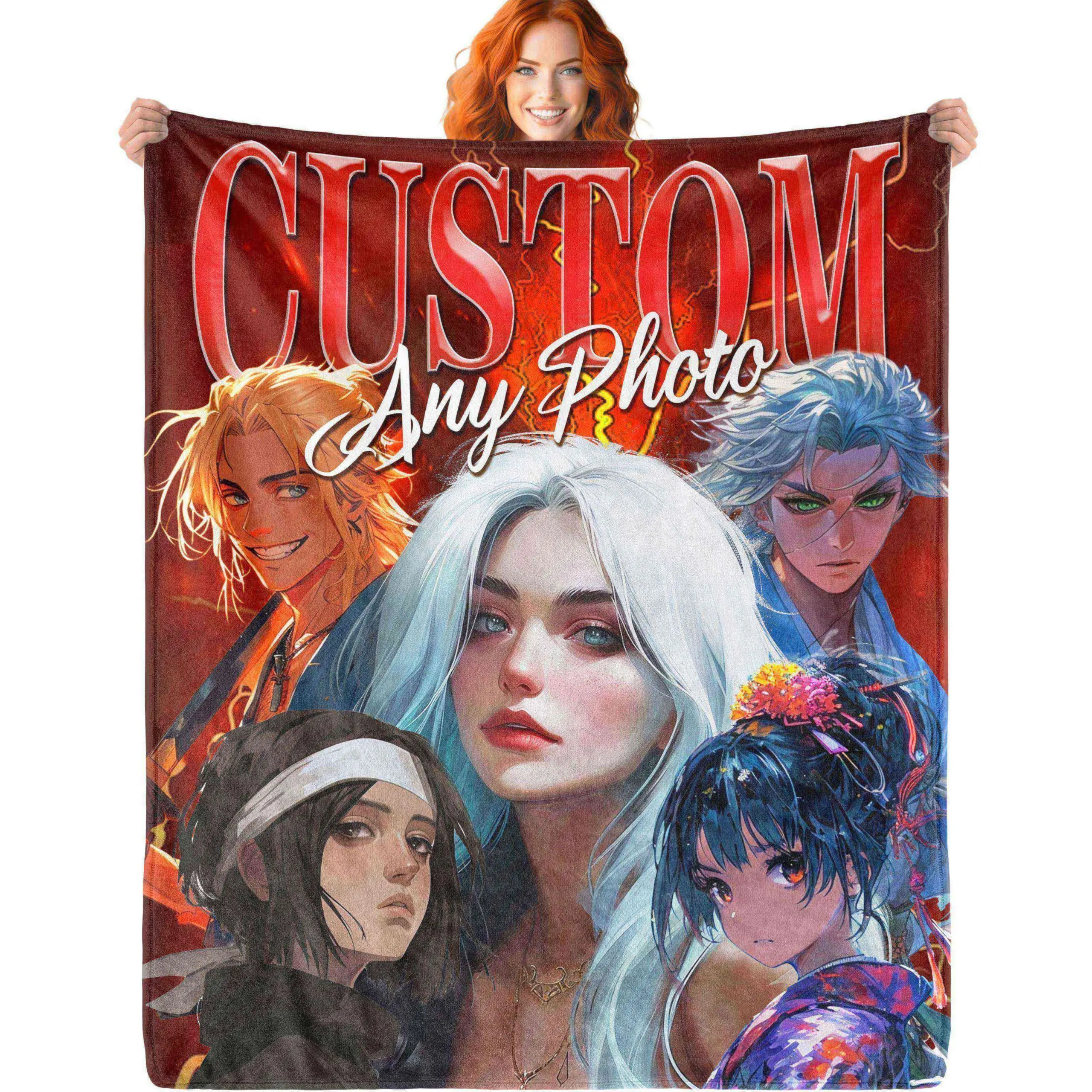Custom Blanket with 1 Photo Any Texts - Blanket Gift for Fans Lovers