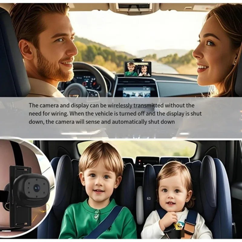 Wireless Baby Car Monitor HD 5" Rear Back Seat Safety View Monitor Night Vision Camera For Baby Toddler