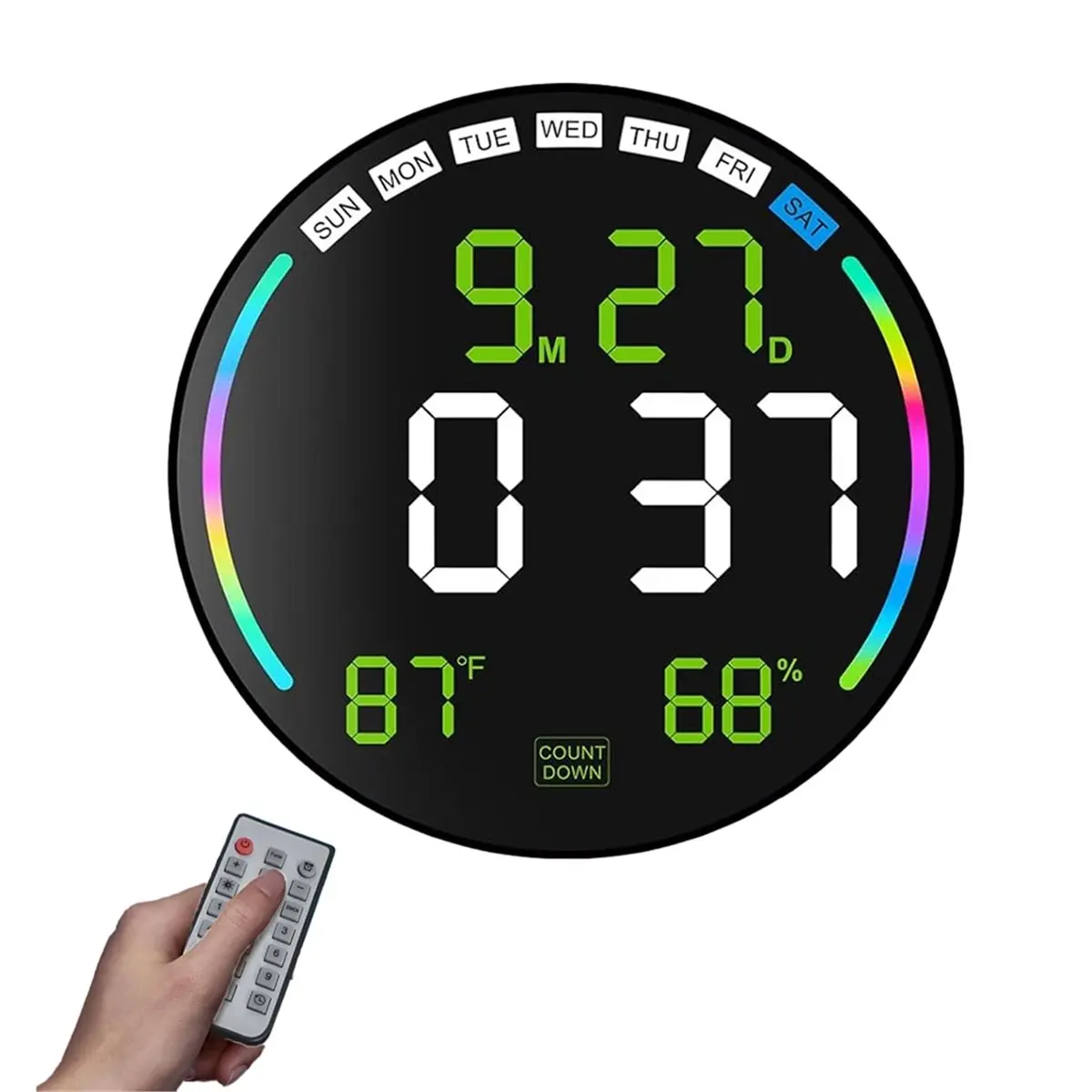 

Большие цифровые настенные часы A97G со светодиодным дисплеем 10,3 дюйма, таймером обратного отсчета, температурой, влажности, автоматическим затемнением, для офиса, тренажерного зала