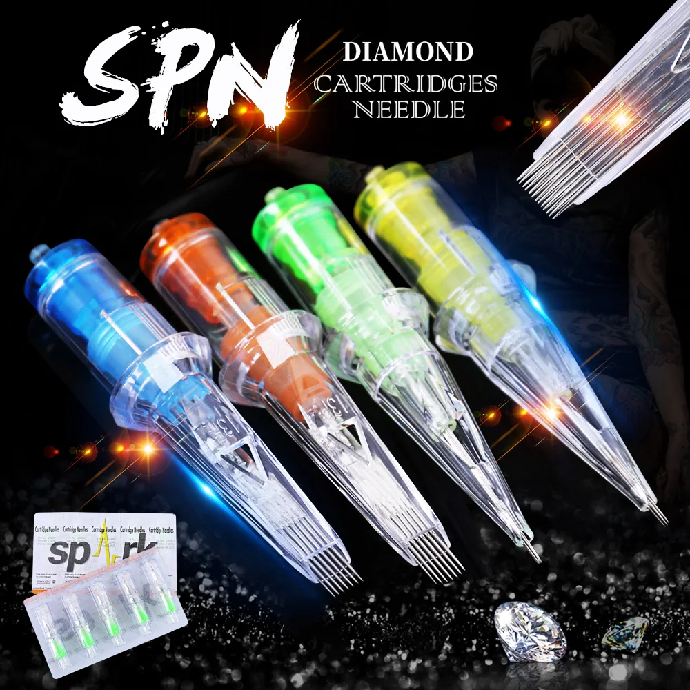 316L Stainless Steel Spark Diamond Cartridge Tattoo Needles Sterilized 20pcs On Sale