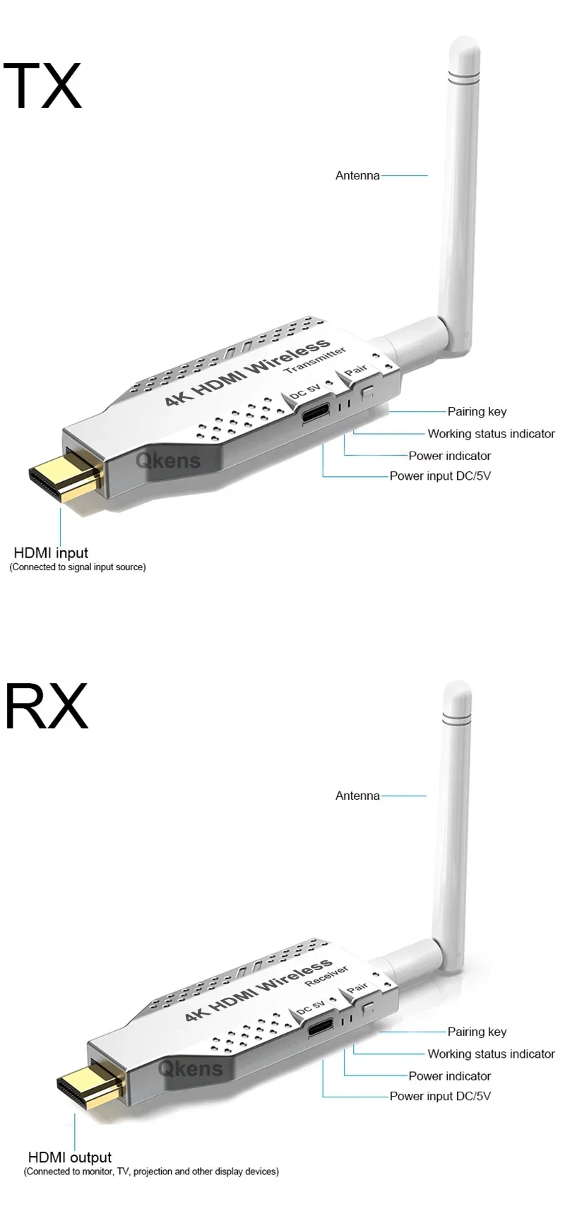 Bezprzewodowy adapter HDMI LH4k męski, nadajnik i odbiornik audio-wideo 4k 30Hz, przedłużacz do laptopa, PC, DVD do telewizora, monitora