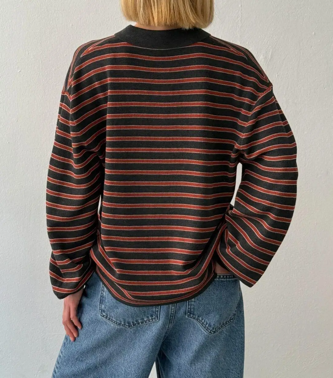 Neue Mode Frauen Gestreiften Kragen Pullover Lose Langarm Pullover Stricken Tops Casual Winter Herbst Kleidung S-XL