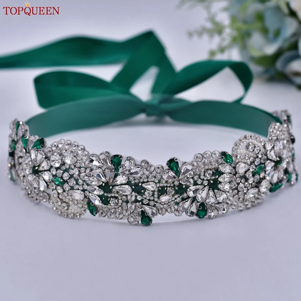 Topqueen Groothandel Strass Bruidsriem En Sjerp Groene Diamanten Trouwriem Voor Bruiloft Accessoires Vrouwen Jurk Riem S120-KL