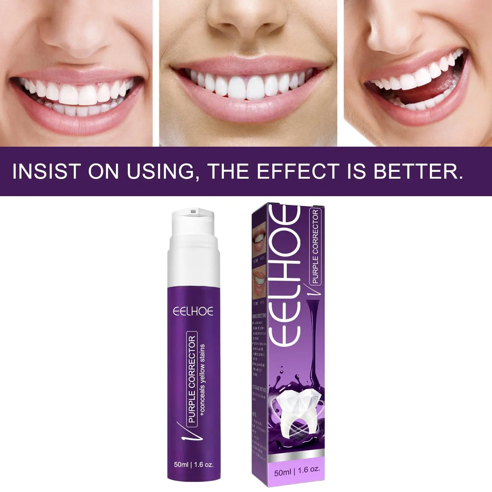 Purple Whitening Toothpaste Brightness Reduce Yellowing Whitening Colour Corrector Correct Yellow 50ml for Sensitive