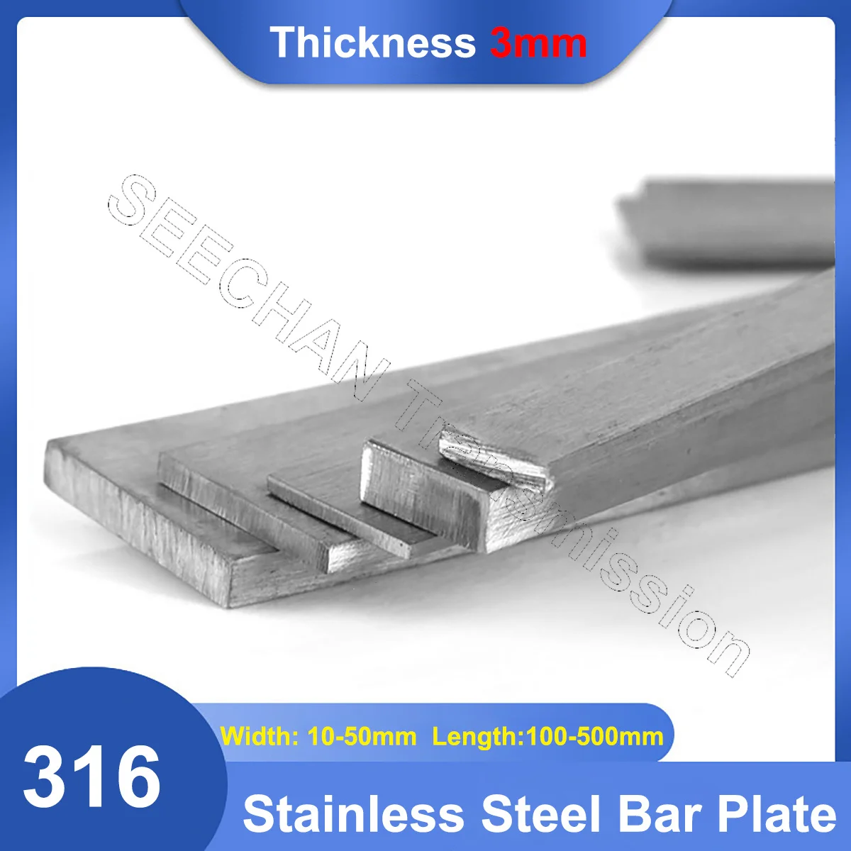 1Pcs 316 Stainless Steel Bar Plate Rod Thickness 3mm Width 10/15/20/25/30/40/50mm Length 100-500mm