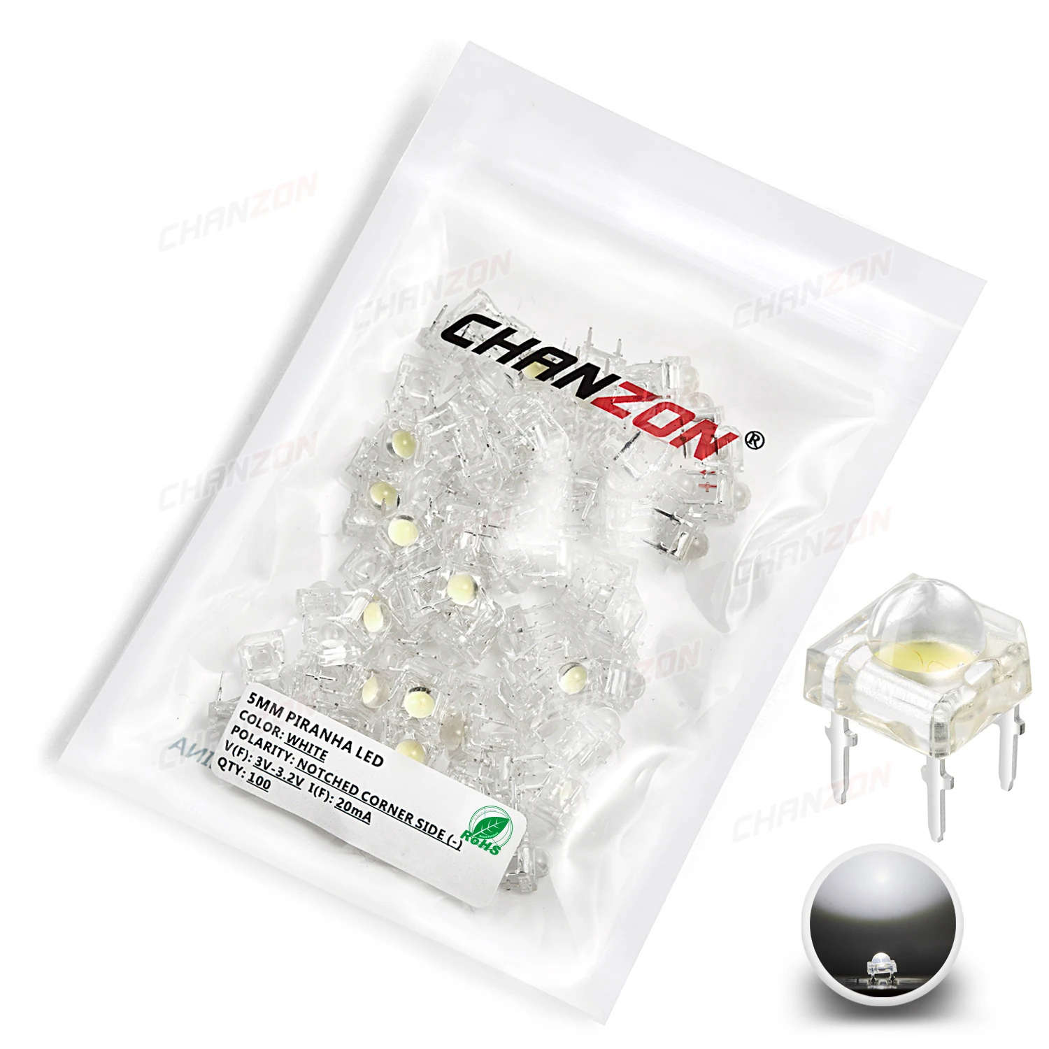 100pcs 5mm LED Piranha Light Emitting Diode Lamp Warm White Red Green Blue Yellow Bright Color 3V Indicator DIY DIP PCB Circuit