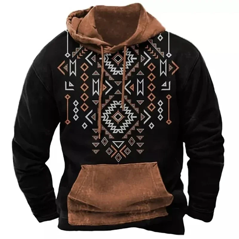 Vintage-Muster Mit Kapuze Sweatshirts Für Männer Ethnische 3D Gedruckt Lange Ärmel Herbst Casual Street Tops Hoodies Übergroßen Pullover