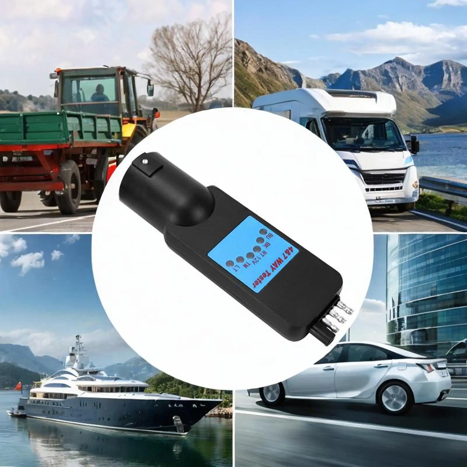 

Trailer Light Tester Waterproof Vehicle Side Round RV Blade Trailer Socket 7 Way Tester Trailer Connector Tester for Pickup