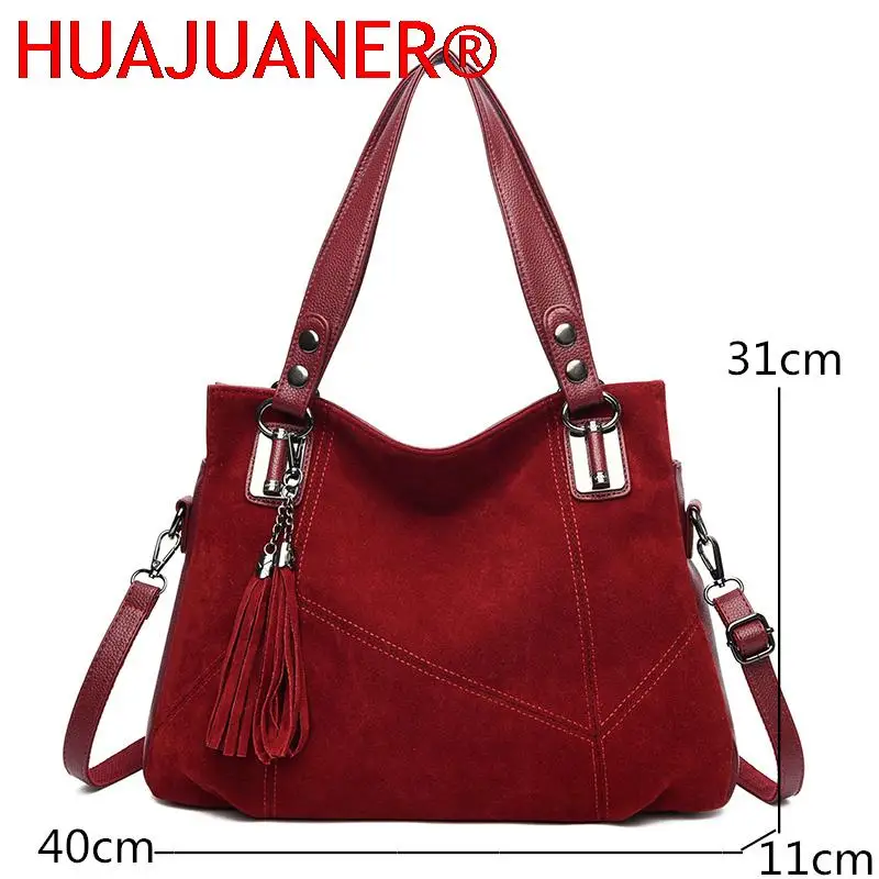 High Quality Women\'s Soft Suede Surface Leather Shoulder Crossbody Bag 2023 Luxury Tassel Handbag Large Capacity Ladies Tote Sac