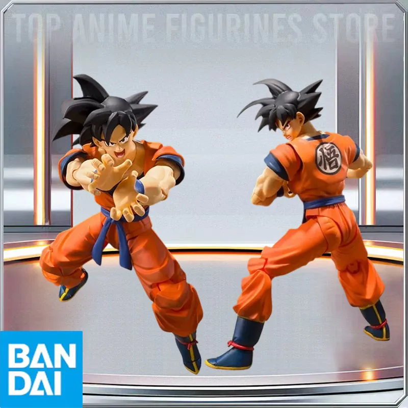 BANDAI Figura de Acción Original de Dragon Ball Z S.H.Figuarts, Son Goku 2.0 con Cabello Negro, Los Saiyanes Nacidos en Tierra, Modelo de Anime, Juguete de Regalo