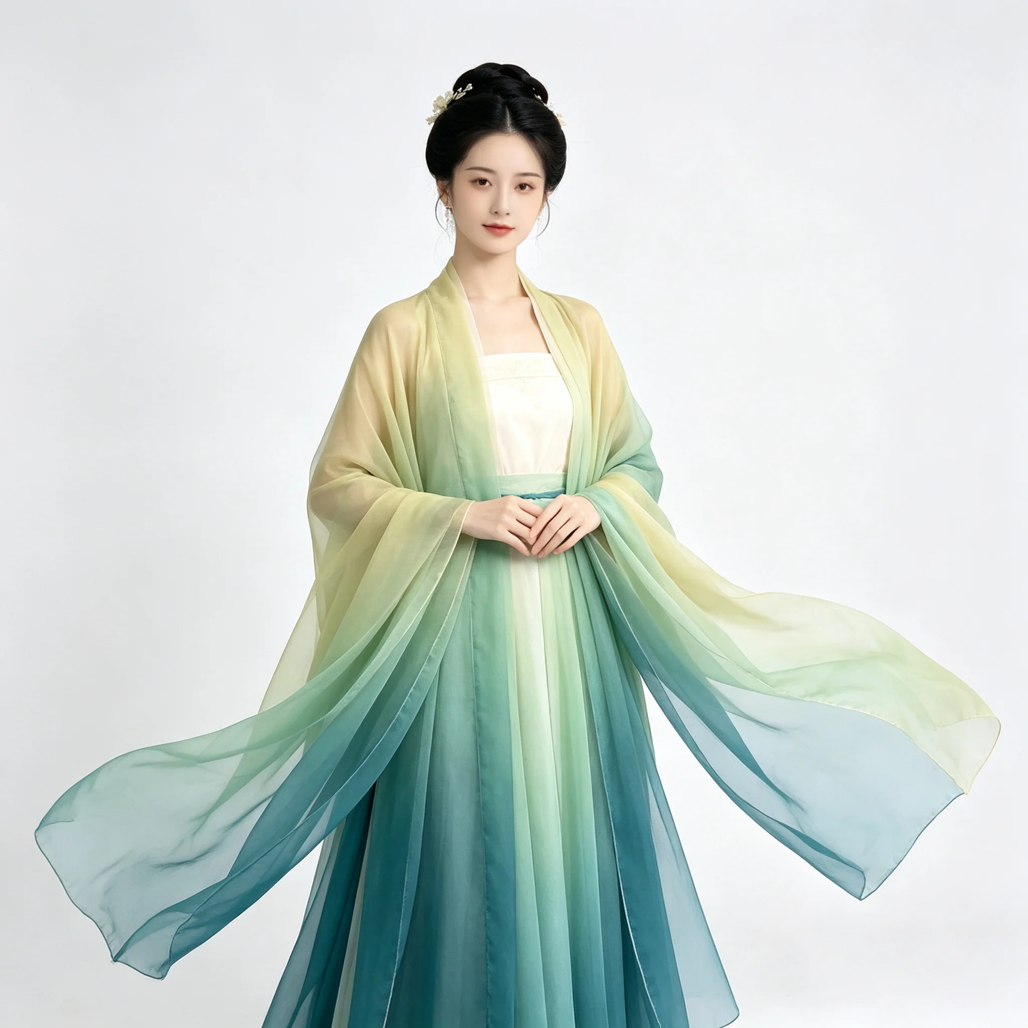 Gradient Printed Chiffon Fabric, Ancient Chinese Hanfu  Cloth, Multi-color Sheer Material for Wedding Decoration DIY, 3 Meters