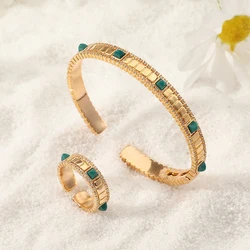 Fashion Women 2pc Bracelet & Ring Set color Resin Design Adjustable Ring Women's Party Wedding Jewelry Cuff Bangle Accessory