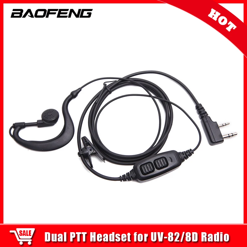 2-Pins Dual Ptt Oortelefoon Microfoon Voor Baofeng UV-82 UV-8D Walkie Talkies Akoestische Headset UV-8 Uv82l UV-89 UV-82TP GT-5TP UV-8