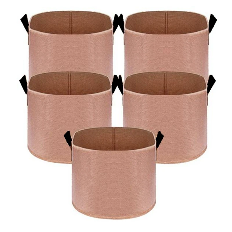 

Tan Fabric Garden Pots, 7 Gallons, 5-Pack With Durable Strap Handles For Easy Movement