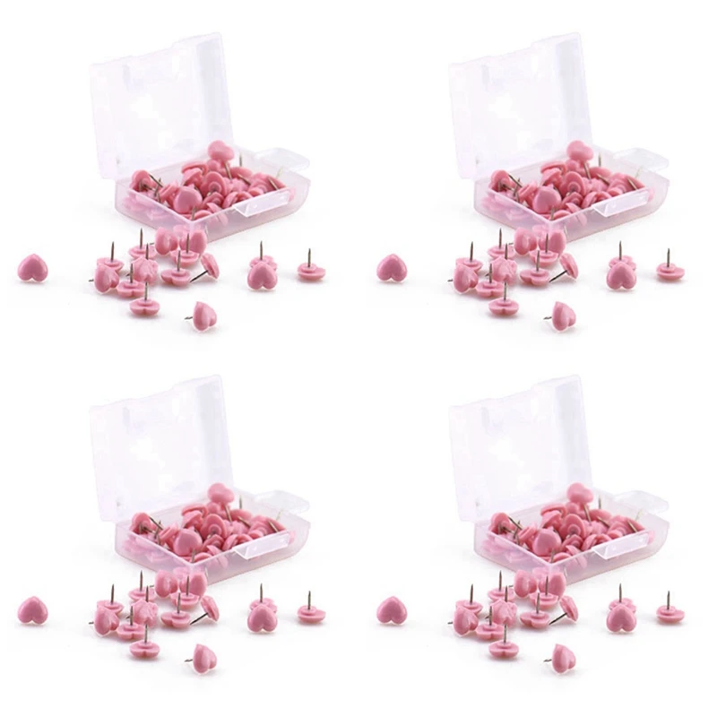 Heart Shape 200Pcs Plastic Quality Cork Board Safety Colored Push Pins Thumbtack Office School Accessories Supplies Pink