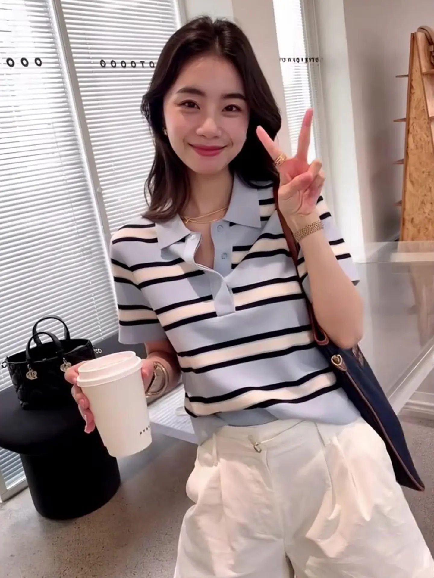 

Женская шелковая блузка Ele Commuter из трикотажа с эффектом ледяного шелка, с коротким рукавом, воротником и полосатыми цветовыми блоками, летняя модная модель