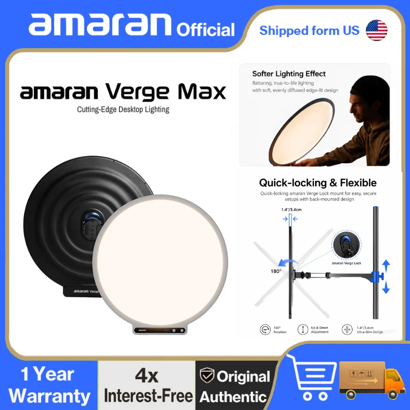 【Shipped form US】amaran Verge Max Bi-Color LED 55cm (22in) Circular Panel Light 2700K-6500K Photography Studio Light by Aputure