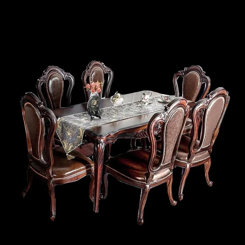 

z1Американский набор обеденных столов и стульев из массива дерева, прямоугольный ресторанный ретро-домашний рисовый стол, простой