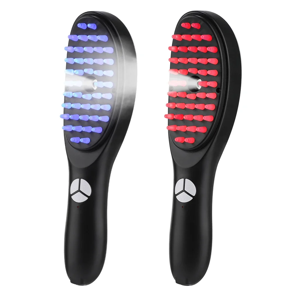 Nuevo peine de masaje eléctrico, masaje con vibración de cabeza, luz roja y azul, masaje para el crecimiento del cabello, cepillo para el cabello del cuero cabelludo, aplicador de aceite líquido