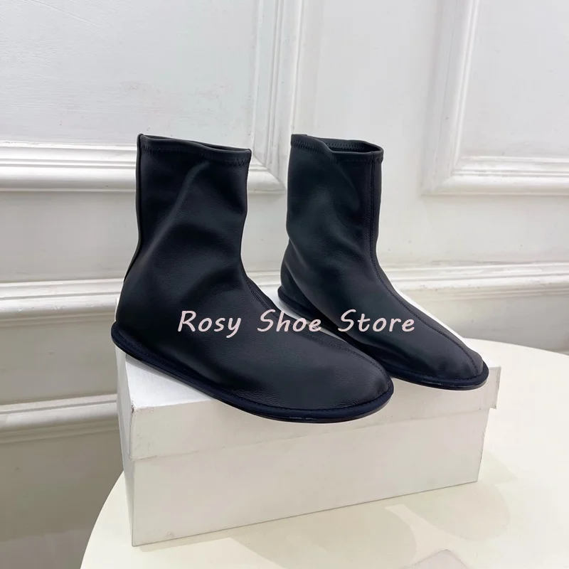 Concise Round Head Soft Flat Ankle Boots Autumn Winter Versatile Slip On Slim Elastic Short Boots Fashion Elegant Women's Boots