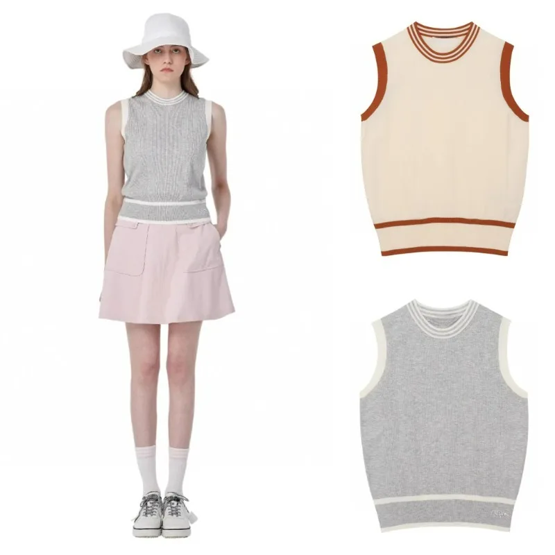 Original single high-end golf clothing home new women's vest knitted striped splicing waist vest