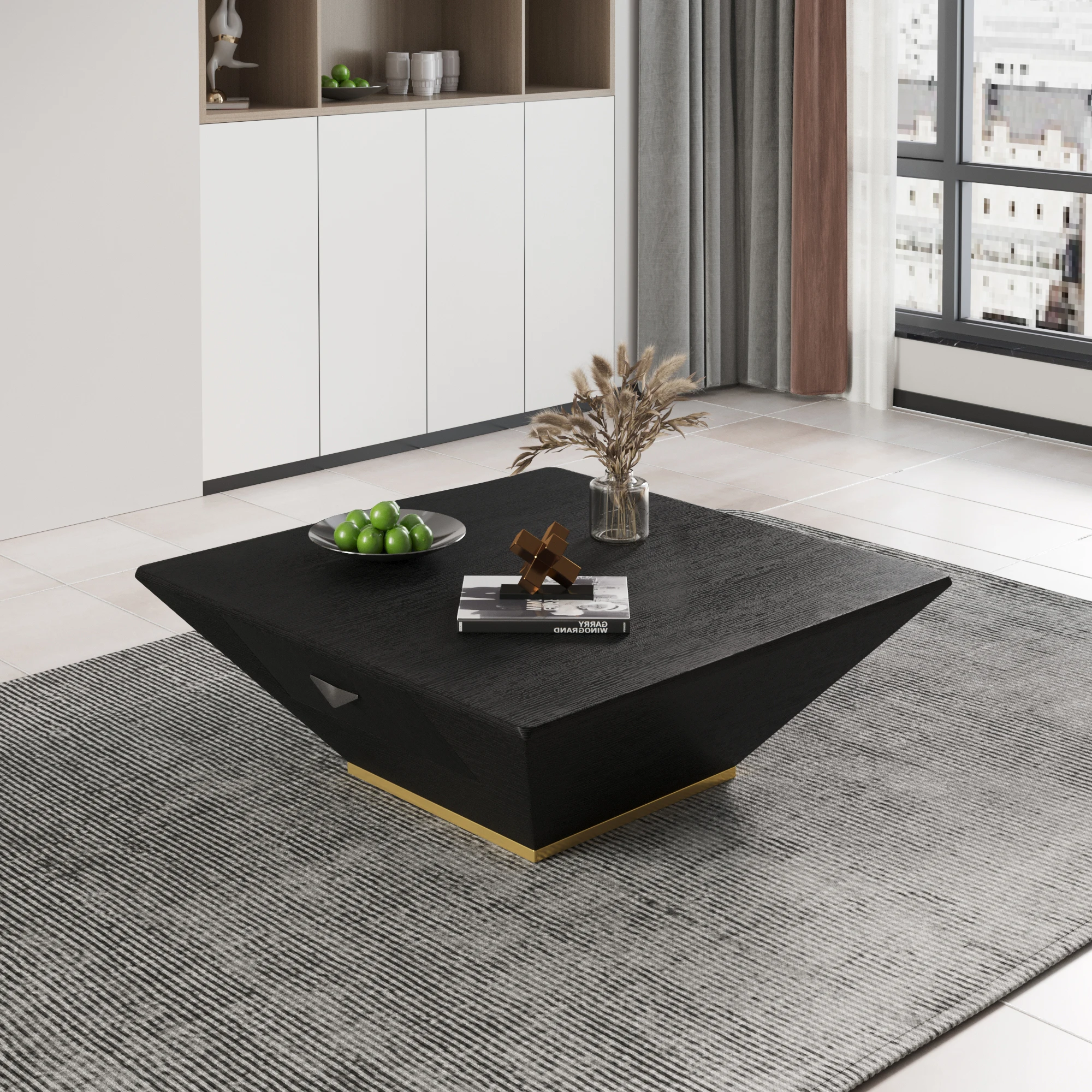 

Voxhome Modern And Storages Material Wood Square And Pure Color Versatile Coffee Table Black Living Room