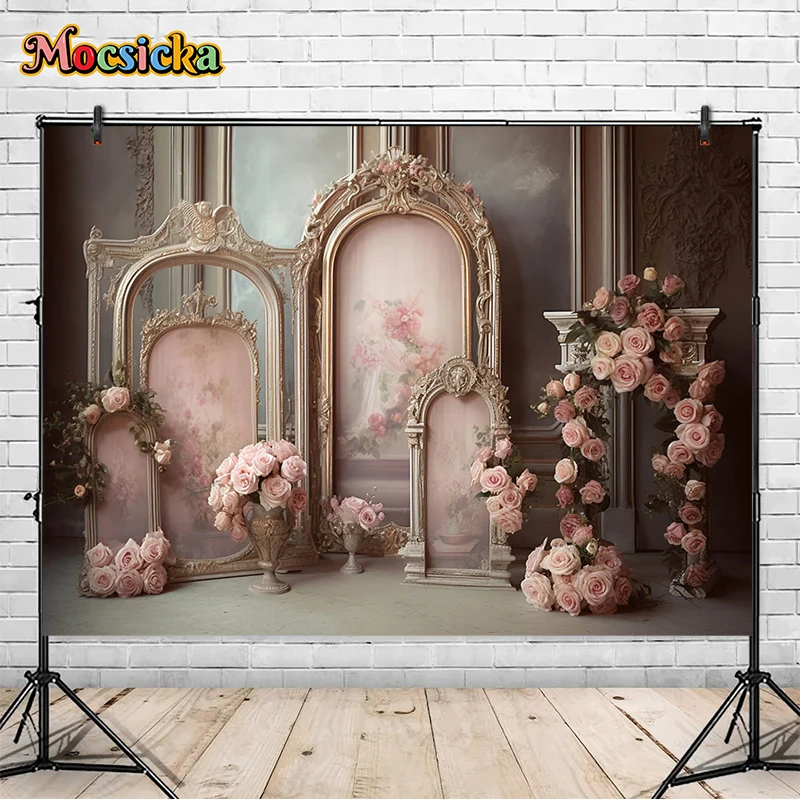 

Mocsicka Photography Background Wall Pink Flowers Wedding Party Cake Smash Kids Audlt Family Portraits Custom Props Backdrop