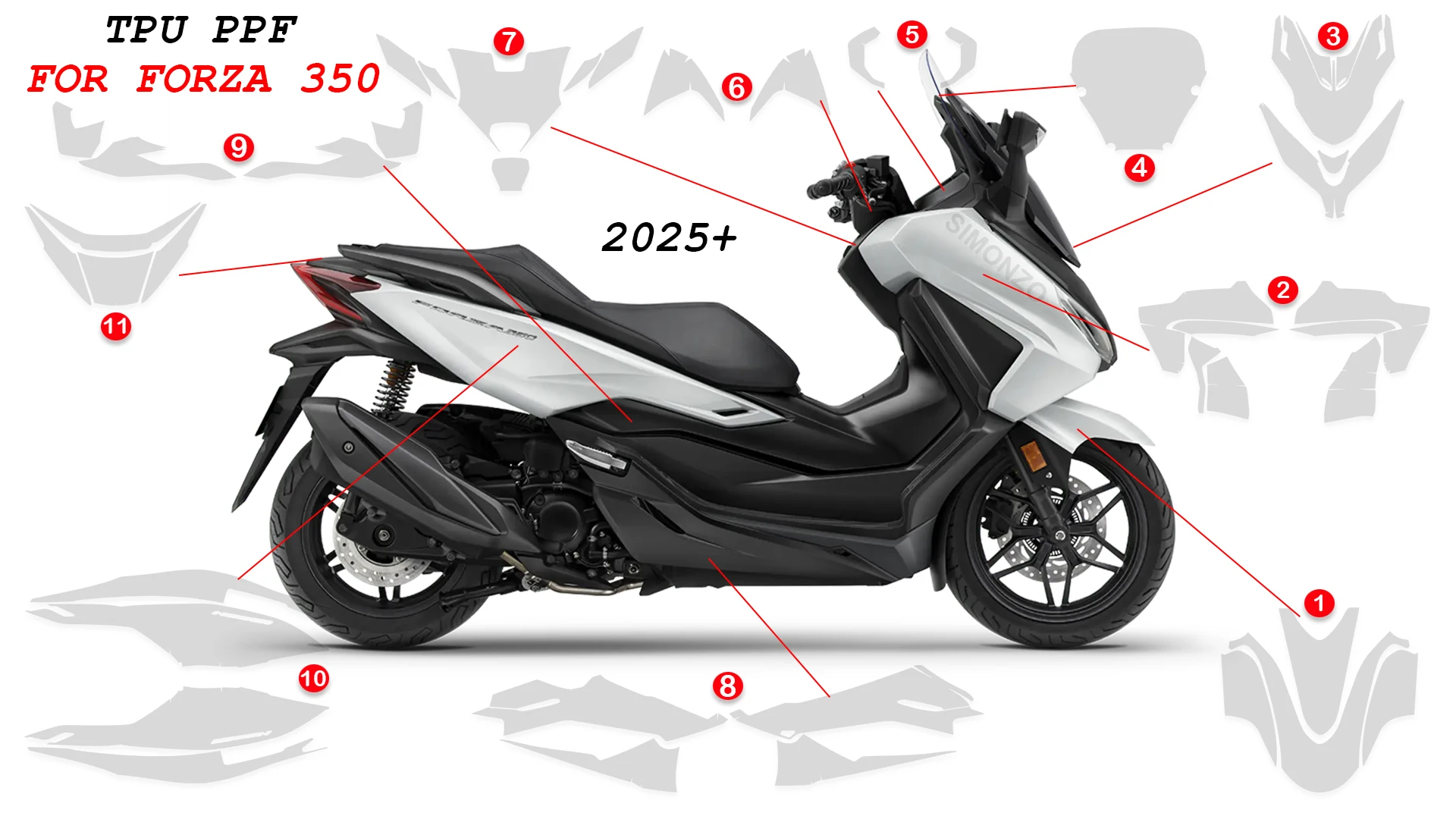 

PPF For Forza 350 2025+Motorcycle Protective film Invisible car cover For HONDA For Forza 350 2025- Scratch resistant protective