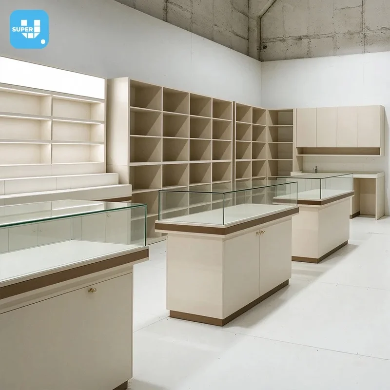custom.Custom Retail Wall Display Cabinetry, Illuminated Jewelry Showcase with Millwork, LED Lighted Fixture Boutique Store