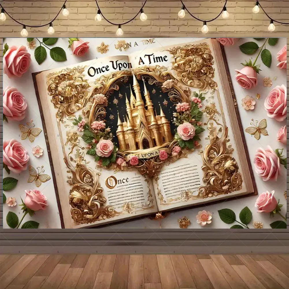 ذات مرة القلعة خلفية خرافة الكتب موضوع خلفية راية حفل زفاف الديكور استحمام الطفل التصوير الدعامة #3