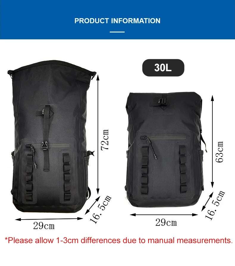 30L Waterproof Swimming Backpack Outdoor Sports Kayaking Bags Fishing Tackle Rucksack Camping Trekking Luggage Pack X899