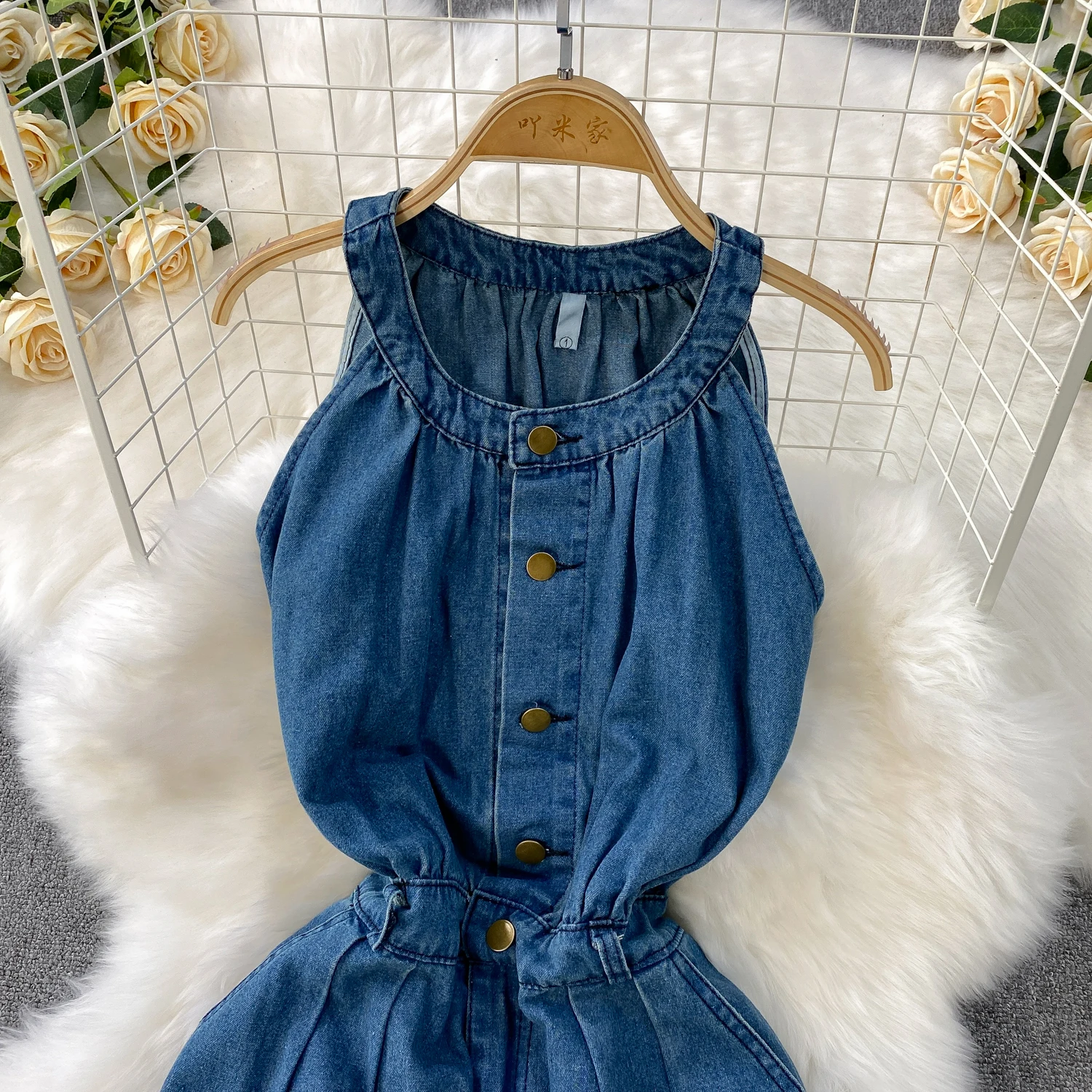 Tuta di jeans senza maniche da donna Estate Nuovi pagliaccetti a gamba dritta a gamba larga dimagranti a vita alta