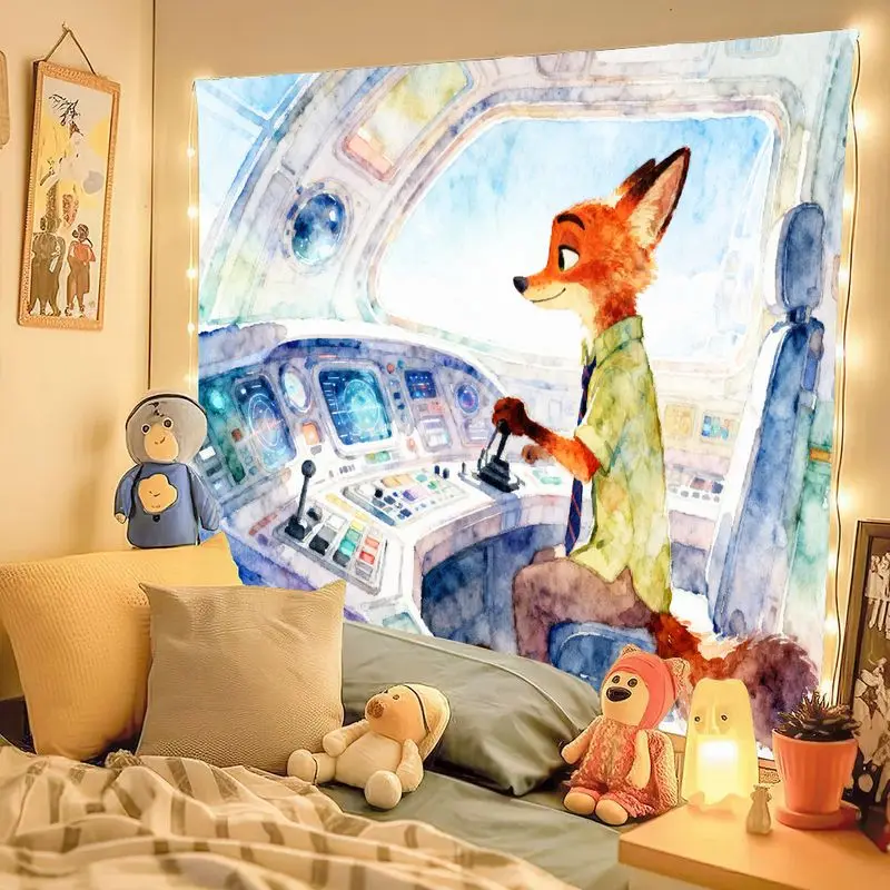 قطعة واحدة من نسيج Nick Wilde Fox Pilot، معلق على الحائط فني بألوان مائية من Zootopia، ديكور غرفة المعيشة الحديثة وغرفة النوم، هدية لمحبي.