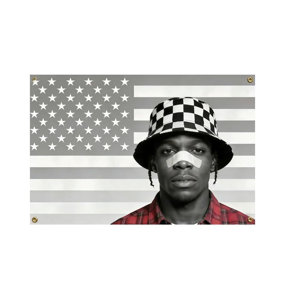 

Lil Yachty Gray Flag Tapestry 2x3ft 3x5ft Hip Hop Rapper Wall Banner with Checker Bucket Hat Polyester for Bedroom Garage Decor