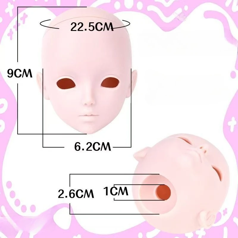Makeup Doll's Head for 57cm Yeluoli Girl Doll with Random Eye 1/3 Bjd Accessories White/ Pink/ Tan Skin