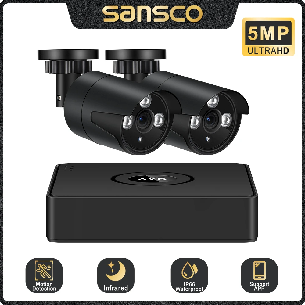 

SANSCO 5 in 1 AHD Camera Kit 5MP Video Recorder Surveillance System Outdoor Security 4CH 5MP CCTV System Camera Email Alarm