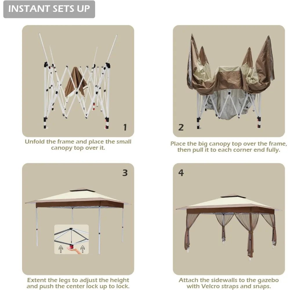 Imagem -06 - Outdoor Pop-up Tent Canopy com Cortinas e Abrigo Khaki Sunshade Tent Partido Pátio e Quintal 12x12 Gazebo