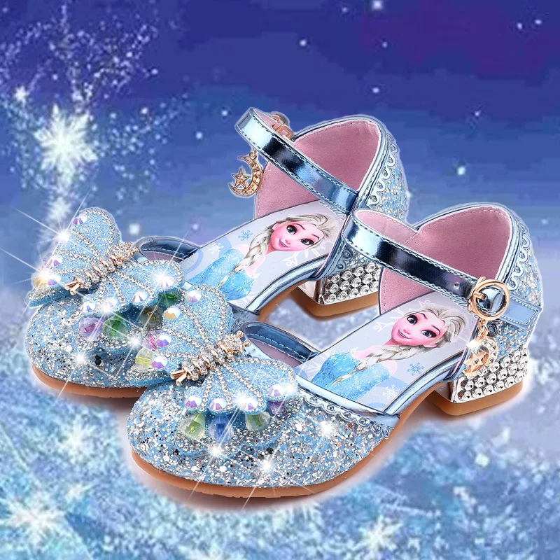 Disney Frozen Children high Heels Shoes Princess Kids Shoes Sandals New Elsa Shoes For Girls Cartoon Leather Dress Snow Queen