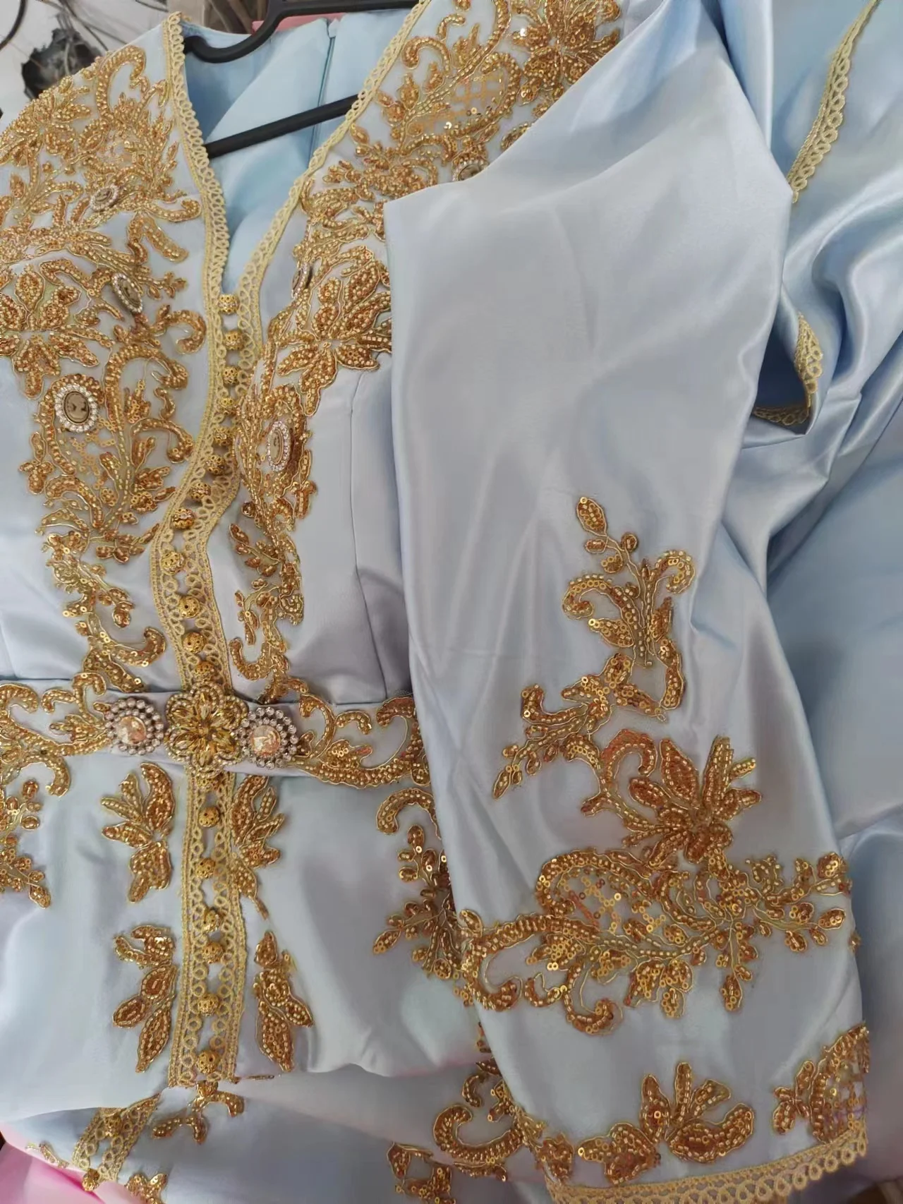 Caftan marocain personnalisé avec perles, robe de soirée musulmane, robe arabe Abaya, robe de soirée formelle, travail à la main