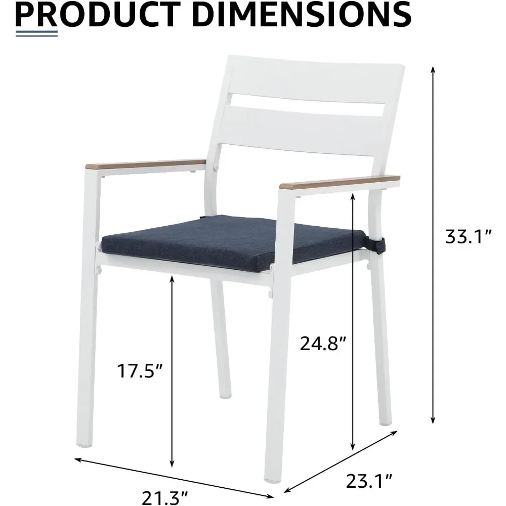 Штабелируемые стулья для патио, набор из 4 шт., алюминиевые обеденные стулья для улицы и помещения с подлокотником и подушкой для сада, всепогодные