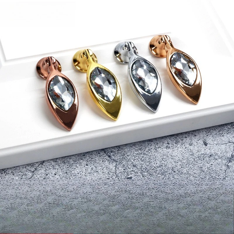 2pcs Modern Zinc Alloy Single Hole Knob, European Crystal Diamond Gold Cabinet Drawer Handle