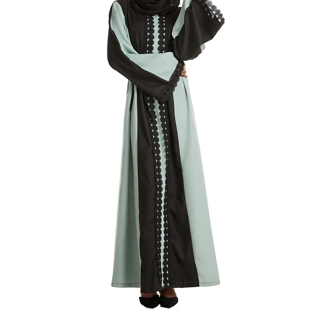 Robe Abayas en dentelle à manches longues et col rond pour femme – Robe longue islamique modeste et élégante pour la prière, l'usure quotidienne et les occasions spéciales
