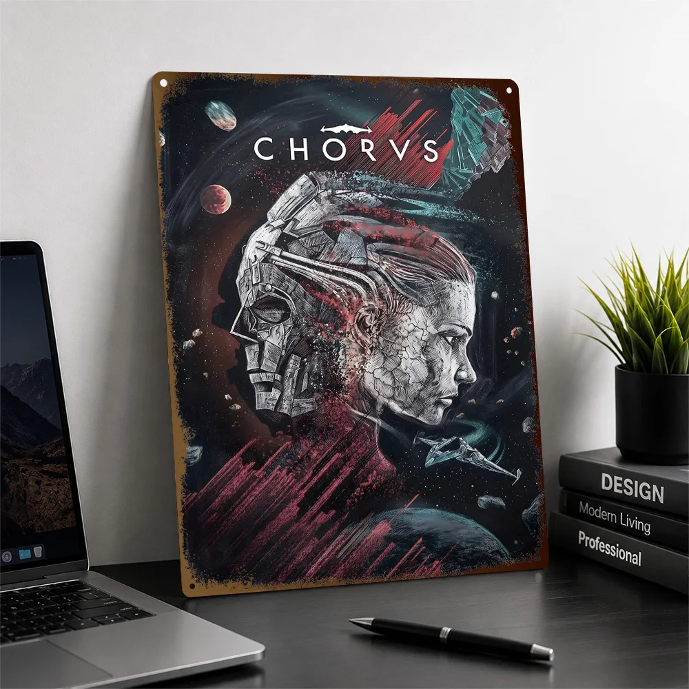 Chorus Pilot Character Portrait Aluminum Poster Personalized Metal Sign Cosmic Mission Style Wall Art Appeals To Sci-Fi Gamers