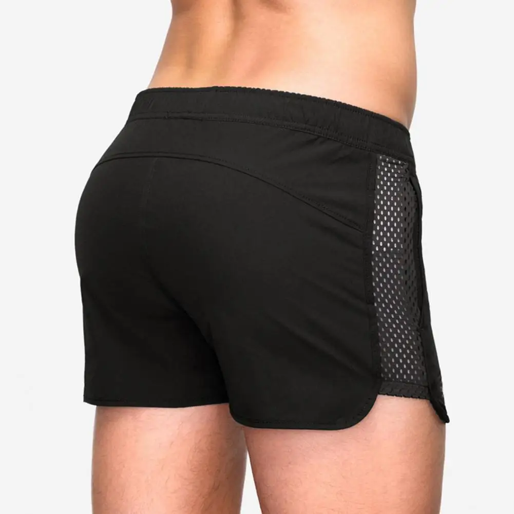 Shorts de praia de cordão de malha rápida masculina, elástico na cintura, cós, monocromático, surf, fitness, esporte, sólido