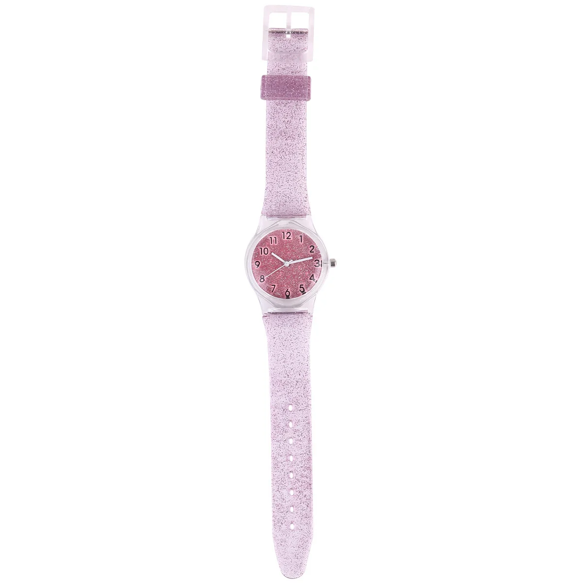 Kids Pink Transparent Glitter Watch Creative Shiny Silicone Wristwatch Adjustable Comfortable Children Wrist Watch