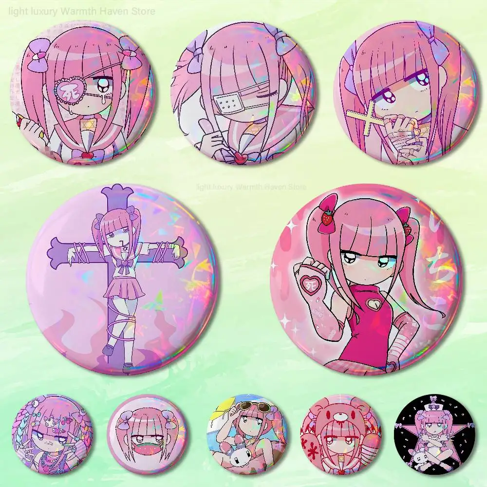 

Cute Girl M-Menhera C-Chan Enamel Pin Tinplate Round Brooch Cosplay Nijigen Otaku Culture Badges 58mm 44mm 32mm 75mm 25mm