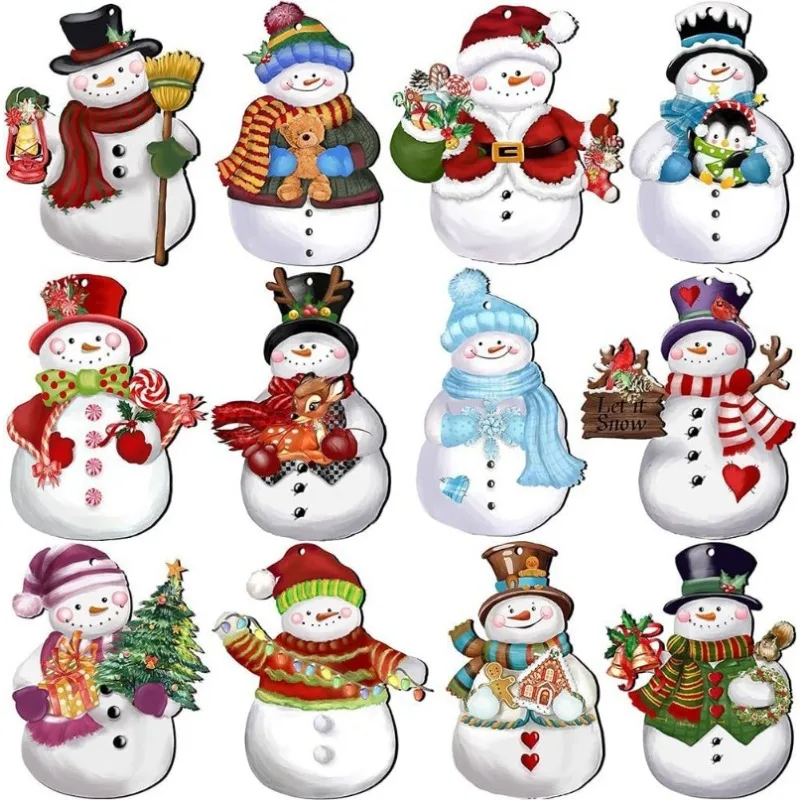 Christmas party decorations, vintage snowman wood tags, Christmas hanging tags.