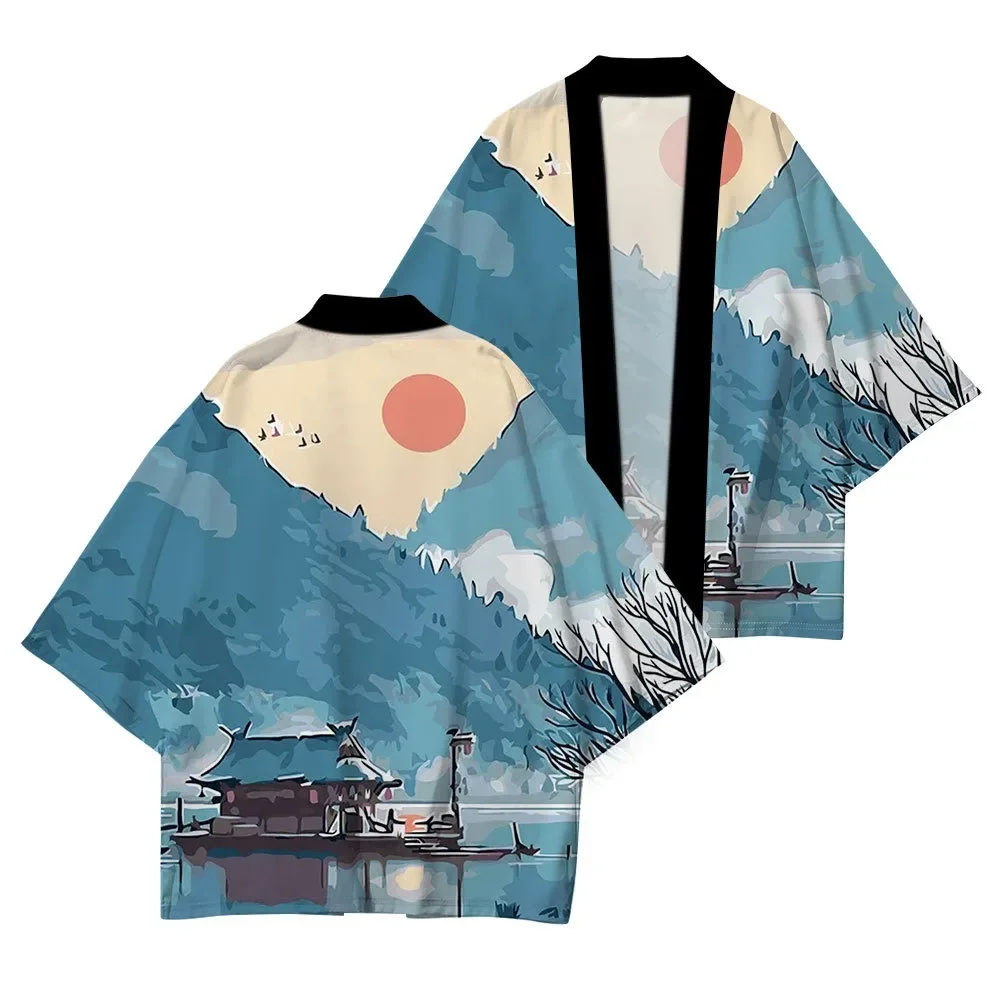 

Summer Sakura Pattern Kimono Stylish Unisex Traditional Hawaiian Shirt Trendy Fashion Kimonos Beach Tops Yukata Loose Bathrobes