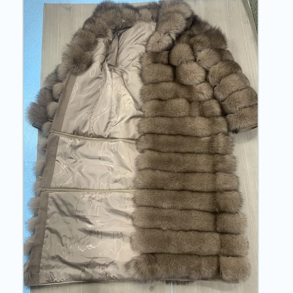 Detachable Real Fox Fur Coat, Long Fur Coat, Large Lapels, Detachable Sleeves, 3 in 1, Warm in Winter