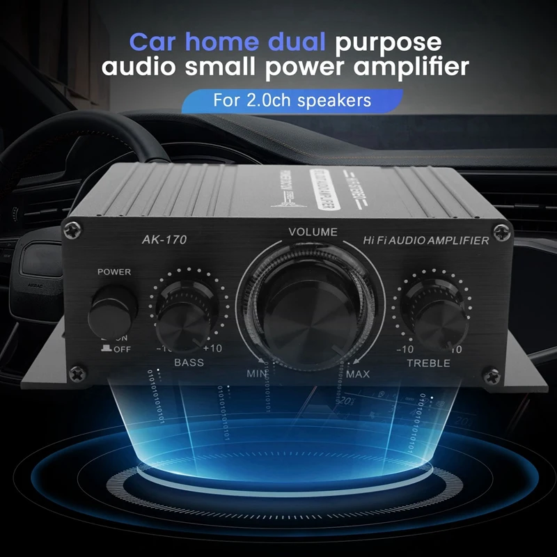 2X 12V Mini Audio Power Car Amplifier Digital Audio Receiver AMP Dual Channel 20W+20W Bass Treble Volume Control